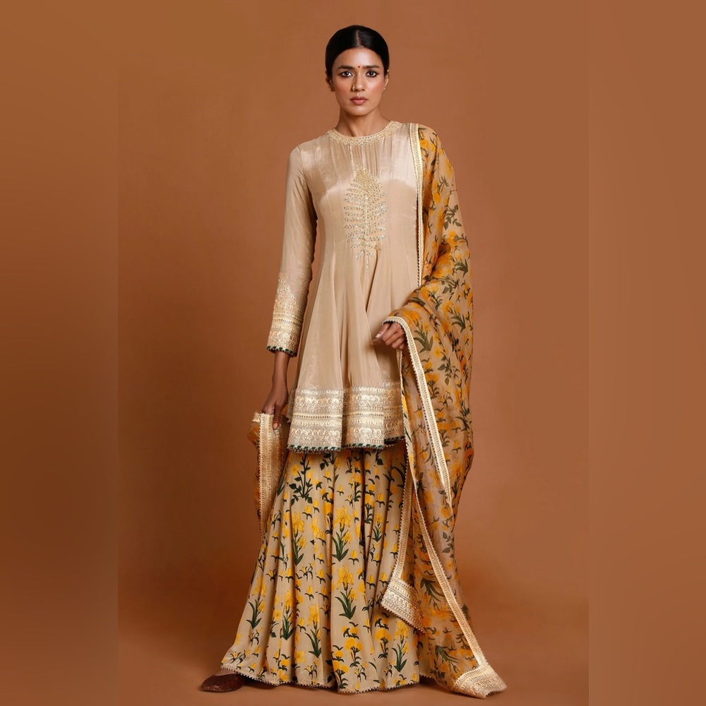 Masaba Beige Crepe Autumn Bouquet Sharara Set